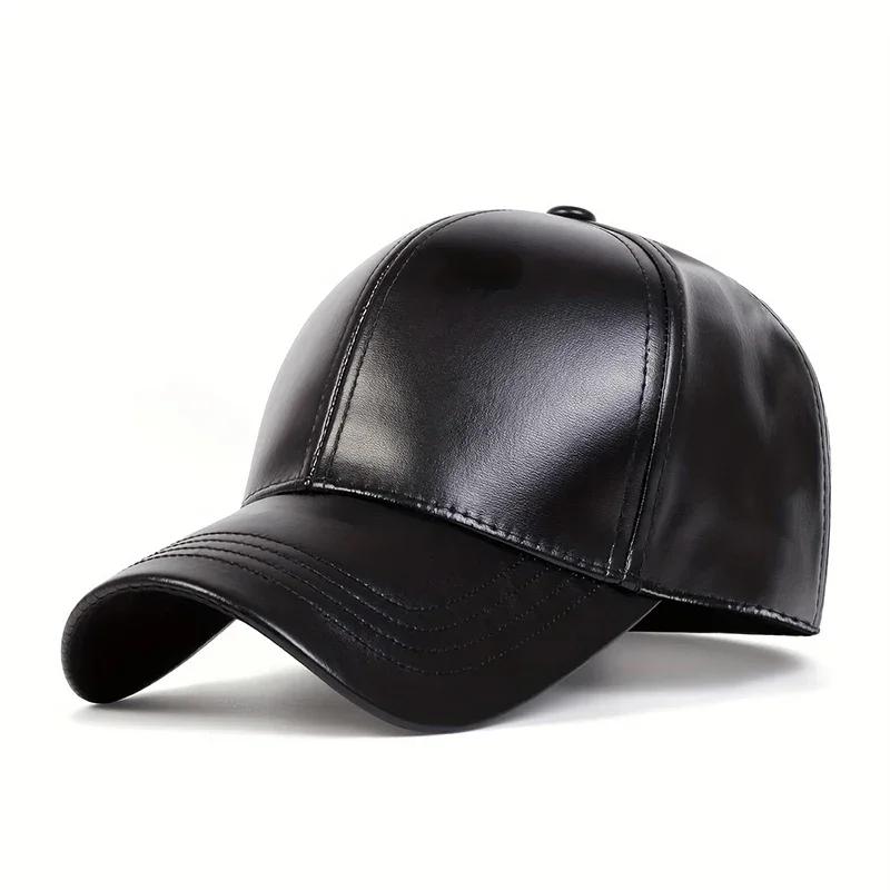 

Unisex Solid Color Pu Leather Baseball Caps Outdoor Adjustable Spring And Autumn Casual Sunscreen Hat