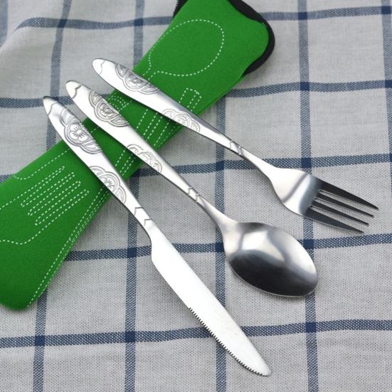 Reusable Travel Cutlery Set with Bag Portable Tableware Kit for Camping Picnics Office Lightweight Spoon Fork Cutter Utensils