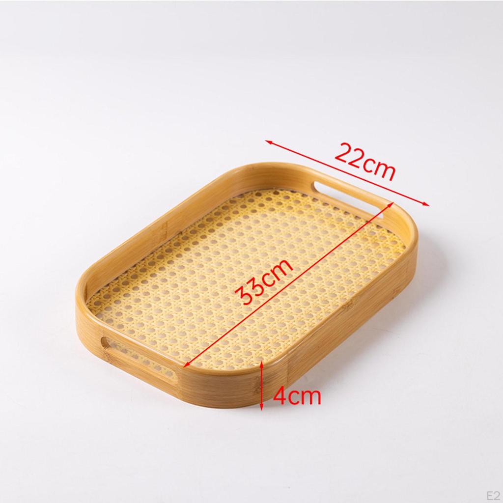 Bamboo Serving Tray Breakfast with Handles Fruit Dessert Dinner for Countertop Coffee