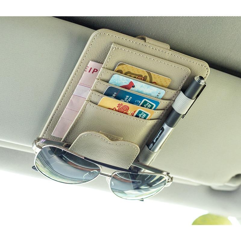 

Сумка для солнцезащитного козырька автомобиля, органайзер для очков из искусственной кожи, универсальный держатель для карт на солнцезащитный козырек, регулируемый органайзер с несколькими карманами для хранения карт на солнцезащитные очки 16*12*1.9cm беж