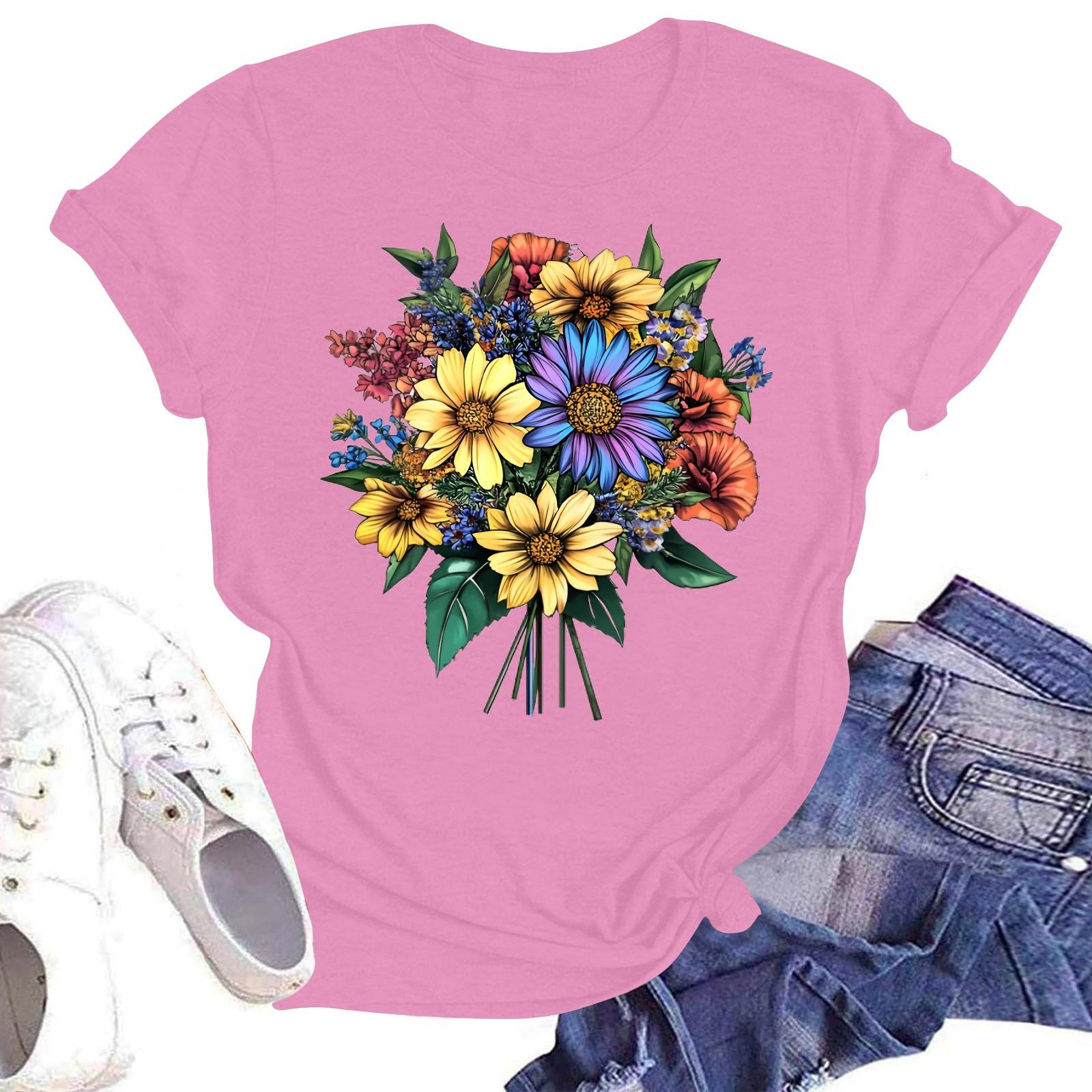 

Женская повседневная свободная футболка с принтом, круглый вырез, пуловер, короткий рукав, топ M розовый