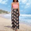 Women Summer Boho Palazzo Pants High Waist Wide Leg Halloween Printing Casual Trousers With Pockets