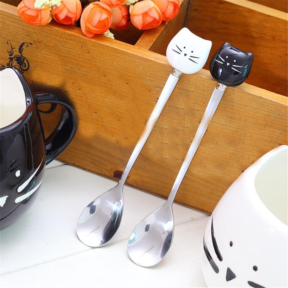 Kitchen Gadgets 1 Pc Cute Cartoon Cat Spoon Long Handle Spoons Flatware Drinking Tools