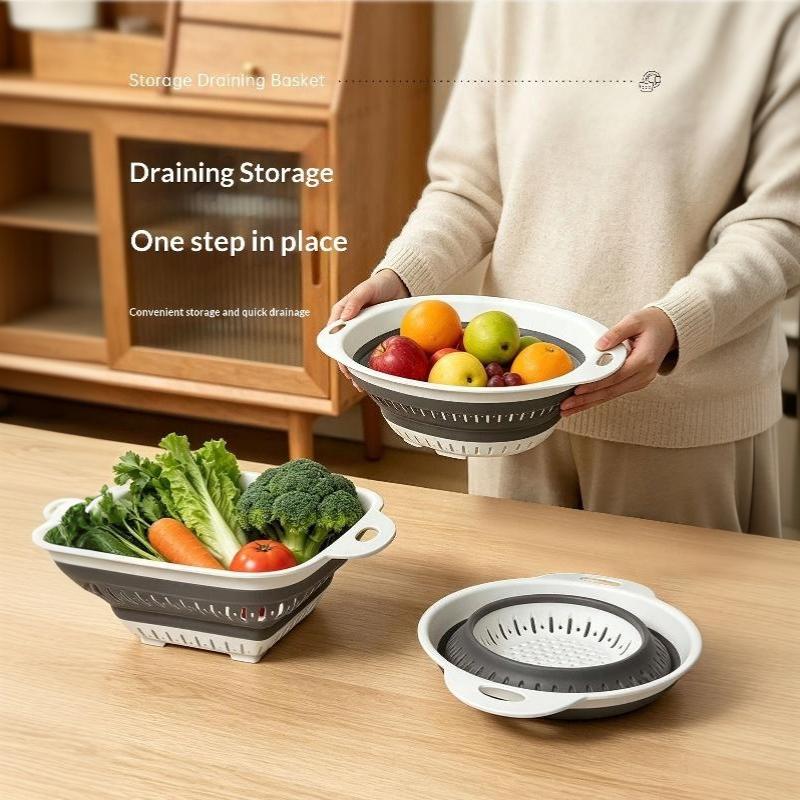 Silicone Folding Drainer Basket Portable Kitchen Fruit Vegetable Washing Folding Storage Kitchenware Drain Bowl