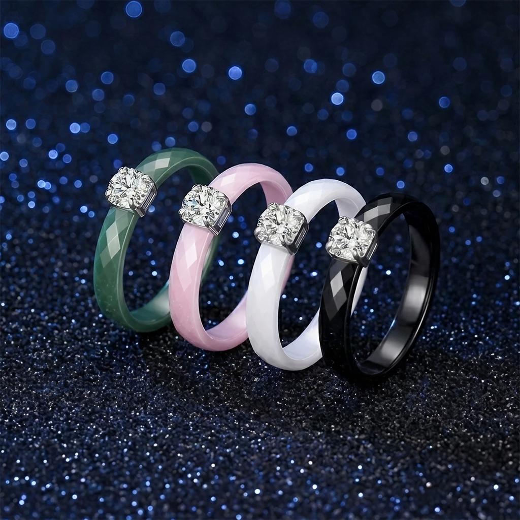 3mm Thin Ceramic Promise Ring for Women Minimalist Pink Green White Black