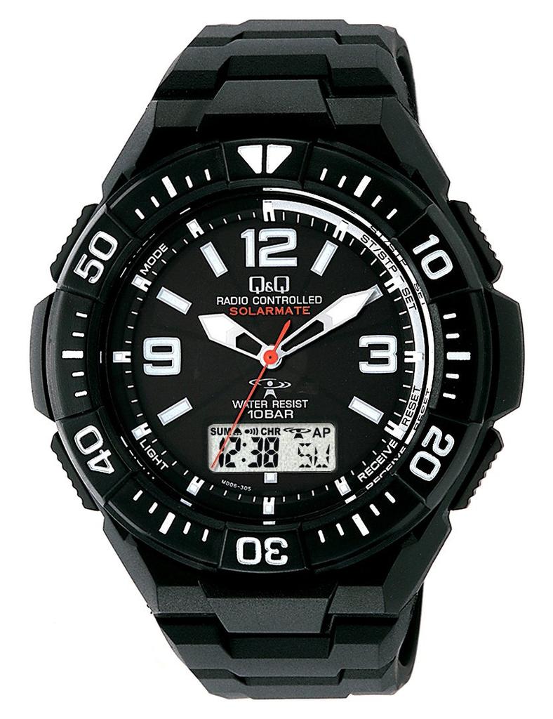 Cue Cue Water Resistant To 10 Solar Black & MD06-305 Men's Watch, ATM, Radio-Controlled Chronograph,