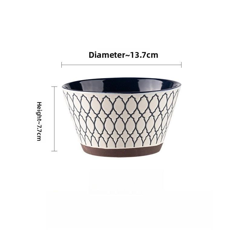 

Japanese Underglaze Color Ceramic Bowl Set High Foot Rice Bowl Large Capacity Retro Tableware