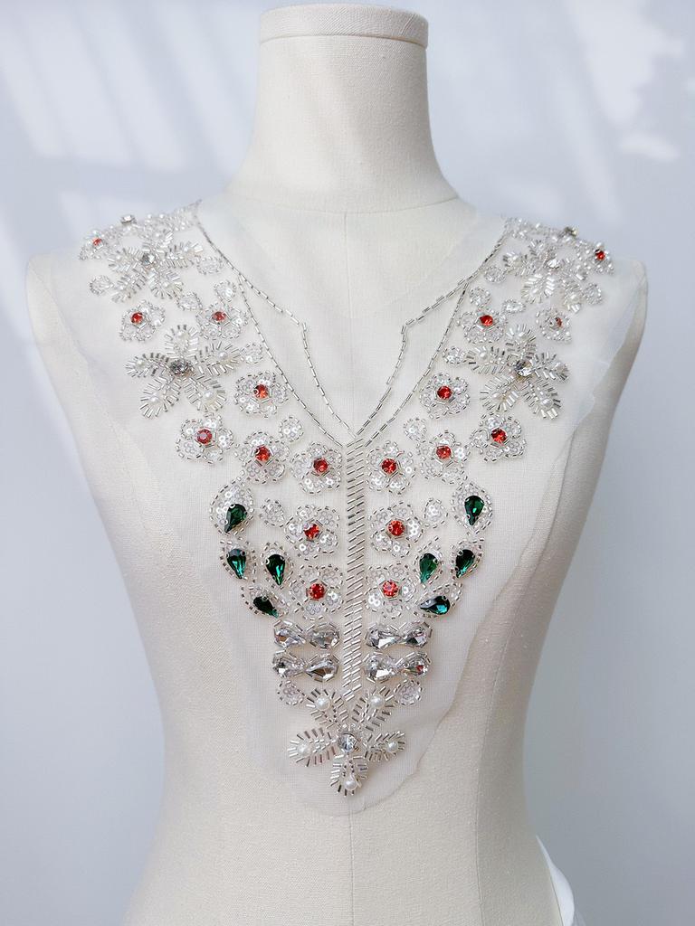 Mesh Embroidery Beads Color V-Neck Placket Collar Diy Decorative Accessories Women'S Dress Top Dress