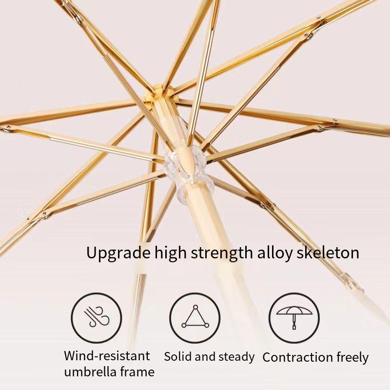 3-Folding Compact Umbrella Upf50+ Vinyl Sun Protection 8-Rib Double Layer Portable Parasol For Women Lightweight Travel Umbrella