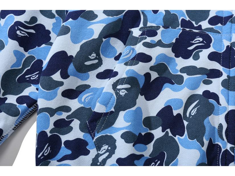 Double Hood Japanese Shark Camo Sweatshirt for Couples