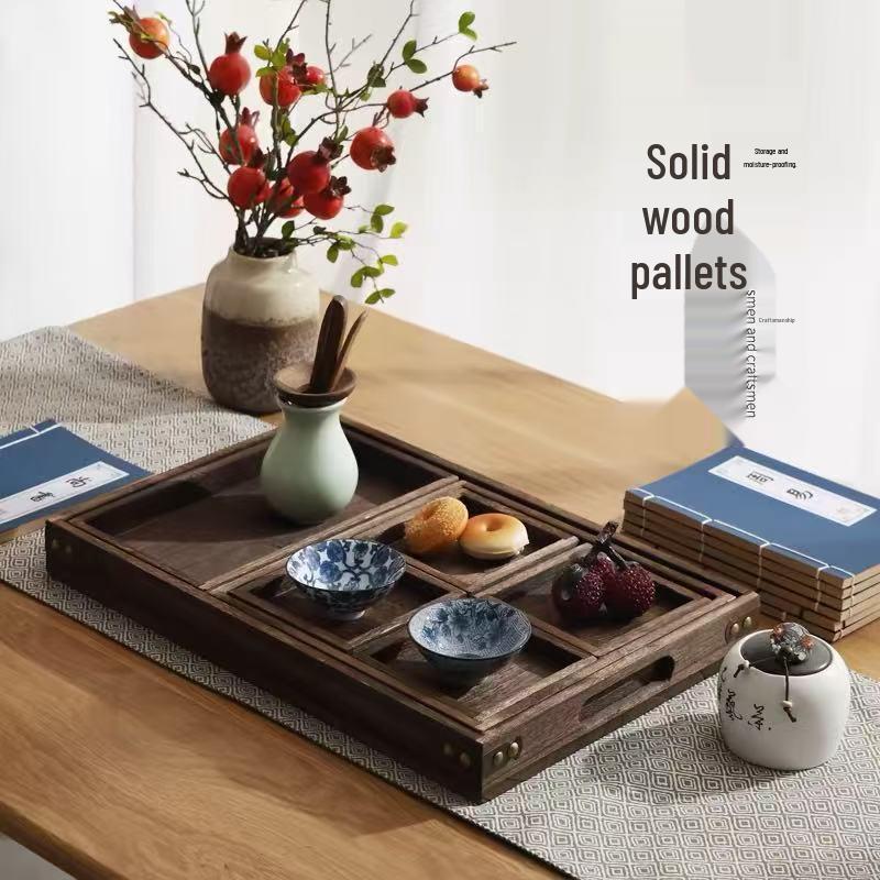 Solid Wood Multi-Compartment Tea Brewing Tray Set - Seven-Piece Noble Child Collection with Dried Fruit Section