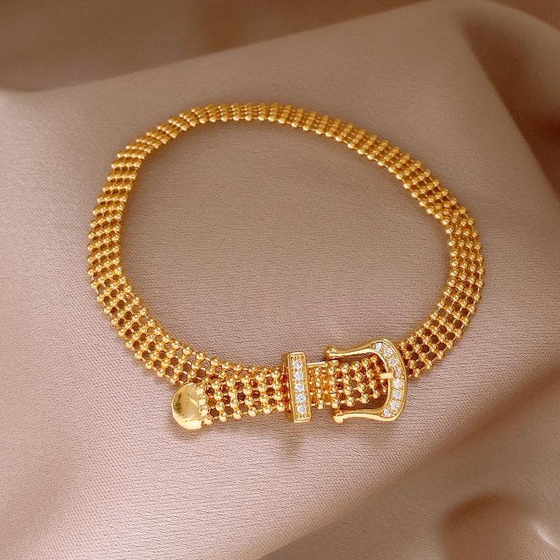 Titanium Steel Minimalist Geometric Cuff Bracelet With Zircon Stone For Women золотой