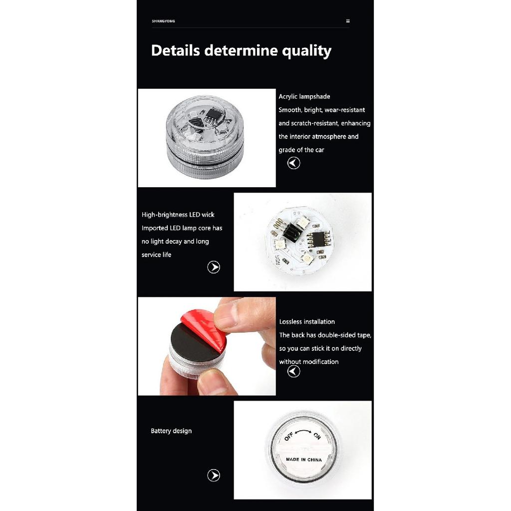 Wireless Adhesive LED Car Interior Ambient Light Remote Control Decor Auto Roof Foot Atmosphere Lamp Bicycle Tail Light