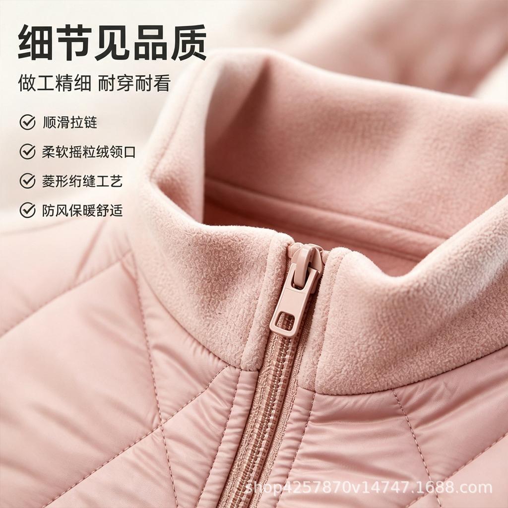 Autumn and winter light splicing cotton vest women's fleece splicing, mother wearing vest inside and outside