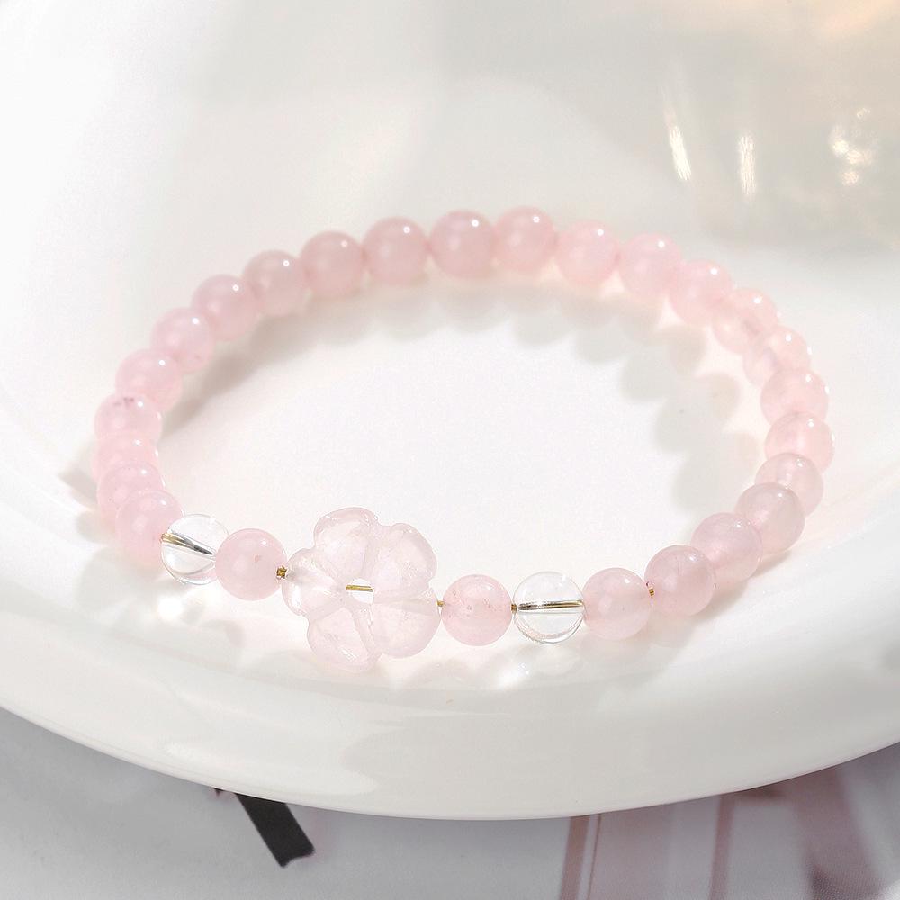 Natural White Rose Quartz Five-Leaf Clover Bracelet for Women - Exquisite Light Luxury Jewelry, Street Style Accessories