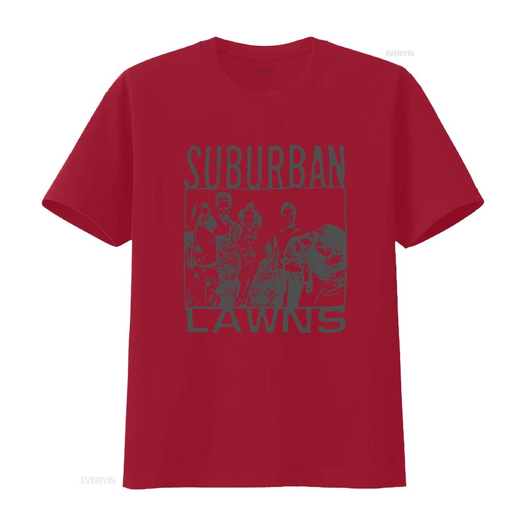 Vintage Design Suburban Lawns White T Shirt Vintage Washed Slightly Designer Clothes Casual Unisex Top For Everyday Wear Homme