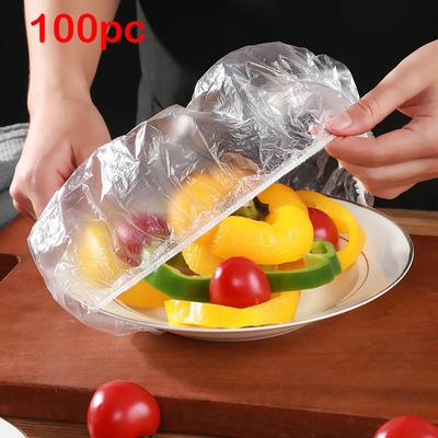 100 stücke Einweg Lebensmittel Abdeckung Kunststoff Wrap Elastische Lebensmittel Deckel Für Obst Schalen Tassen Kappen Lagerung Küche Frisch Halten Saver tasche