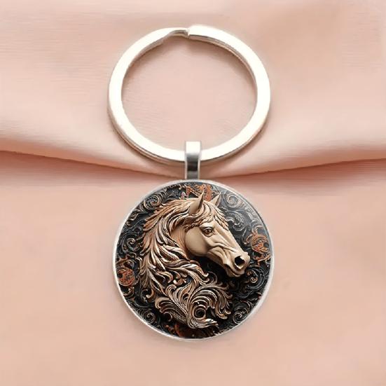 Keychain Multi-Layer Electroplated Surface Key Chain Traditional Chinese Horse To Success Design Round Pendant Car Charm Gift