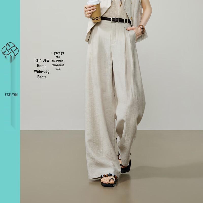 ESE-Y Women's Linen Blend Relaxed Wide-Leg Pants