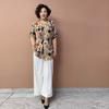 Summer Women's Floral Silk Shirt  Loose V-neck Plus-size Blouse