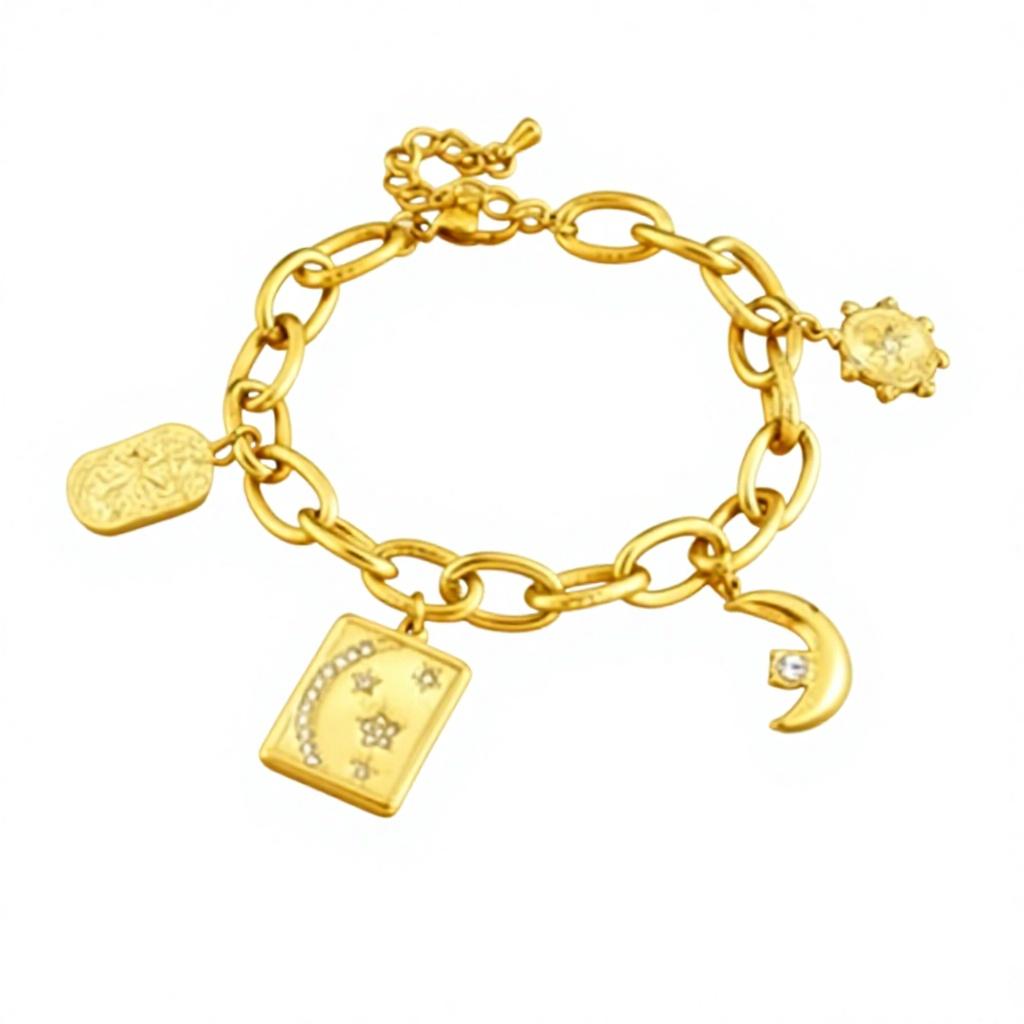 Geometric Charm Pendant 18K Gold Plated Stainless Steel Chain Bracelet