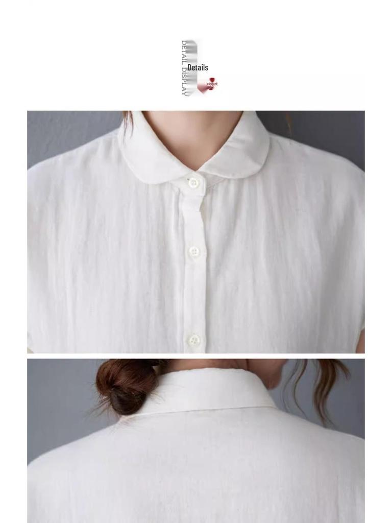 Plus-Size Women's Artistic Cotton Linen Shirt - Versatile Men's Fashionable Short Sleeve or Sleeveless Summer Top