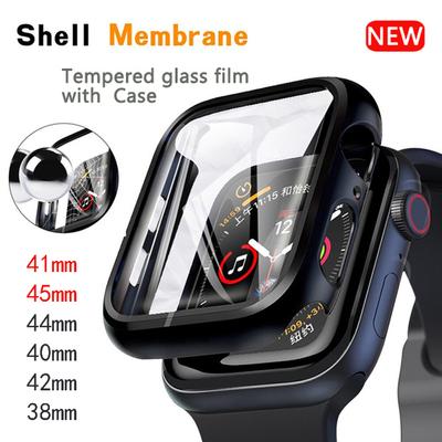 Tempered Glass with PC Cover for Apple Watch 7 6 SE 45 Mm 41mm 44mm 40mm 42mm 38mm All-around Screen Protector Case for Iwatch Series 5 4 3 2 1