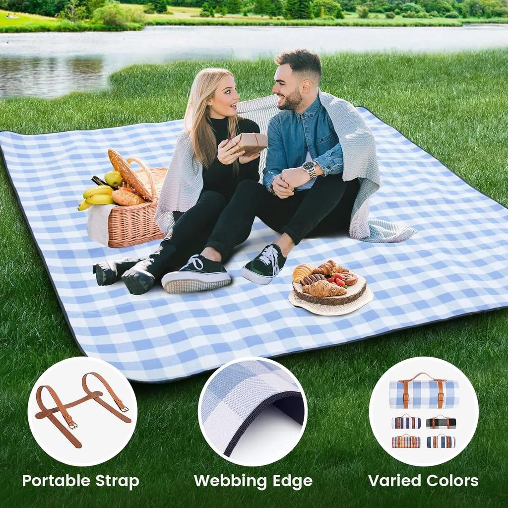Couverture de Pique-nique Extra Large, Tapis de Plage Imperméable et Pliable, Extérieur pour 8 Adultes, Camping, Parc, Plage, Herbe, Intérieur