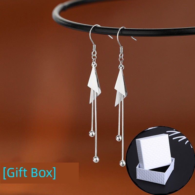 

925 Sterling Silver Triangle Tassel Earrings for Women 2023 New Arrival Trendy Best Selling Light Luxury Minority Summer Earrings Super Fairy A pair of triangular tassel earrings [gift box]]