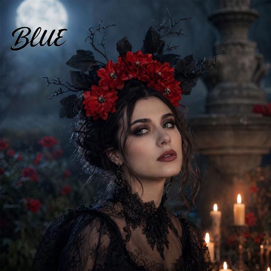 Toter Ast Haarschmuck Halloween Reifen Flexible Basis Stirnband mit 3D Mehrschichtigem Blumendesign Gruselige Blume Totenkopfkrone Handgefertigt Stoff
