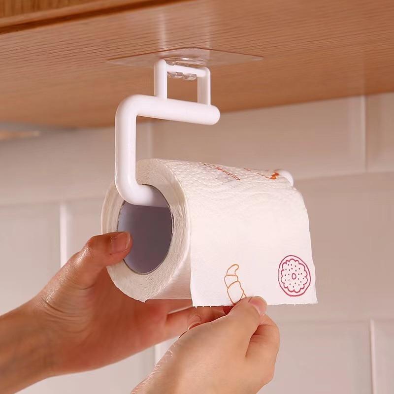 Mensola pensile per armadio da cucina con rotolo di carta, appendiabiti e porta carta igienica