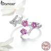 BAMOER 100% 925 Silver Winter Blooming Plum Flower Open Size Rings for Women Wedding Engagement Jewelry BSR022