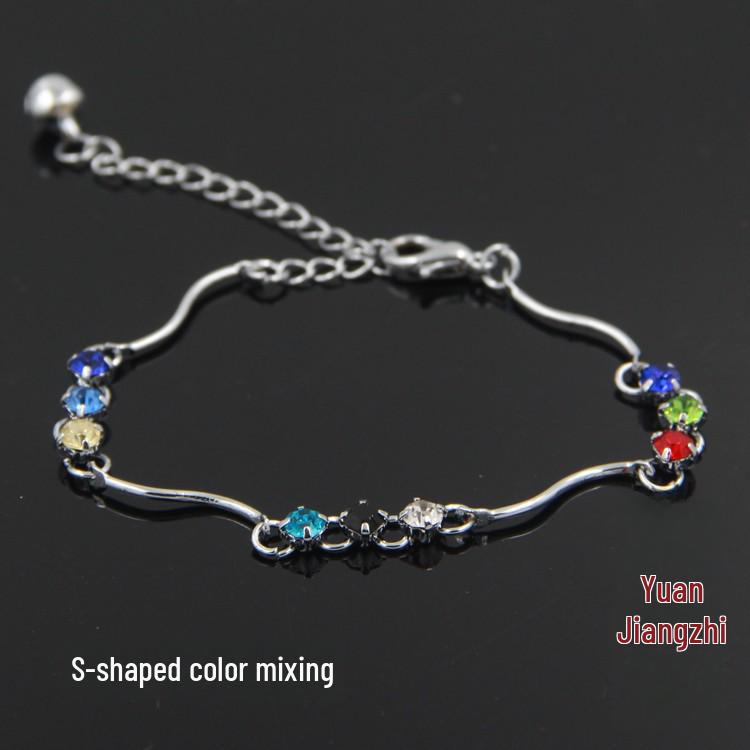 Adjustable Korean Diamond Alloy Silver Bracelet for Women - No Fading, Elegant Design