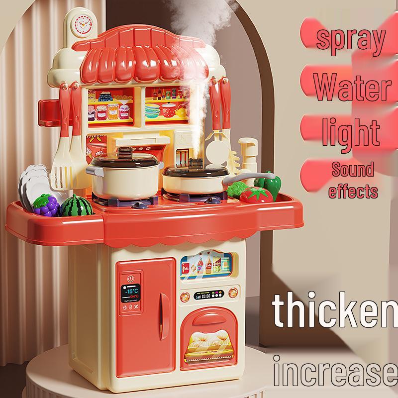 Playhouse Kitchen & Dining Table Set with Spray Light – Realistic Cooking Toys for Girls.