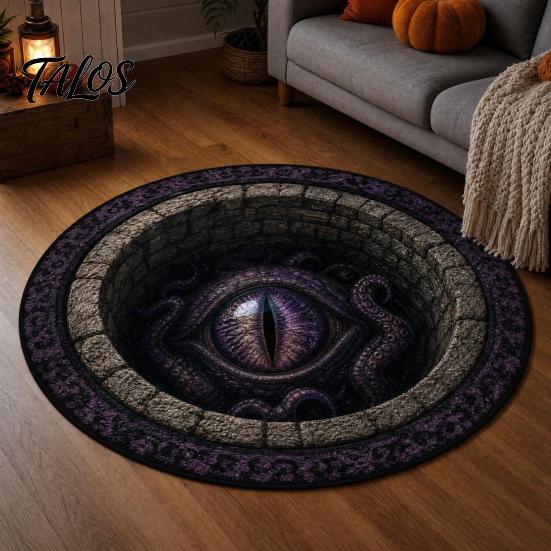 Scary Home Decor Rug Halloween 3D Visual Rug, Creepy Depth Round Area Floor Washable Non-slip Mat for Living Room Bedroom Non Slip Door