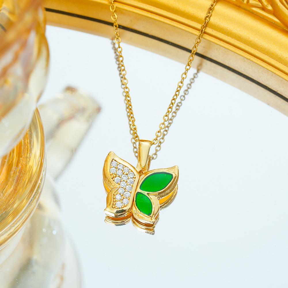 Titanium Steel Zircon Butterfly Pendant Necklace - Simple & Versatile Clavicle Accessory