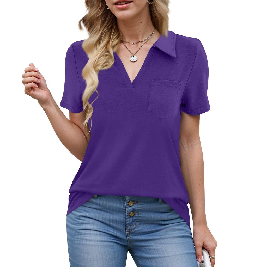 Camisas de mujer de verano para negocios, informales, de trabajo, de manga corta, con botones y cuello en V, blusa, camiseta