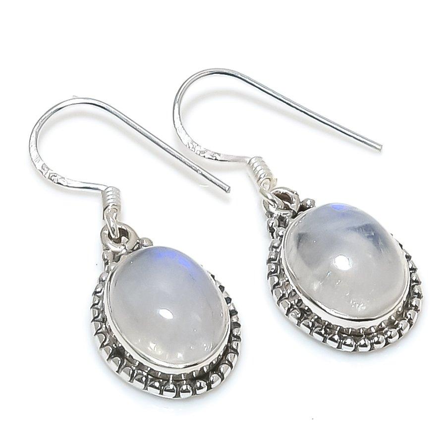 

Natural Rainbow Moonstone Gemstone 925 Solid Sterling Silver Earring 1.25 F0q47