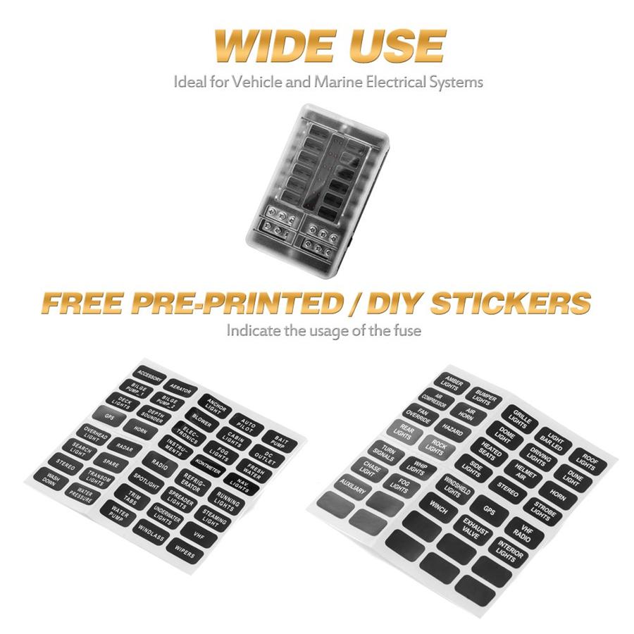 12-Way Blade Fuse Box Block with Indicator