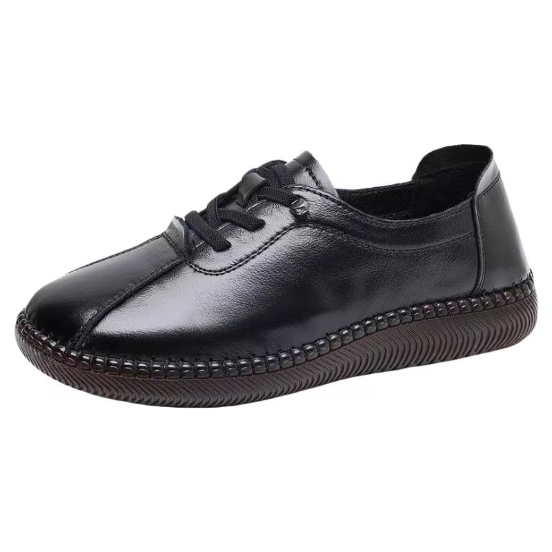 Women Genuine Leather Flat Sole Casual Shoes Spring Autumn New Soft Sole Soft Face Non Slip Round Toe Slip On Elderly Shoes