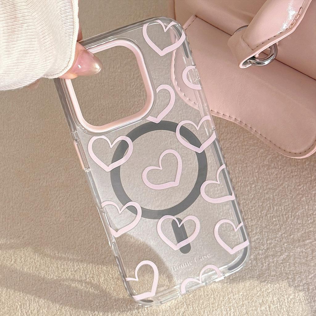 Gray Pink Graffiti Love IPhone 15 Apple 16 Promax Mobile Phone Case Suitable for 14 Personality 13 Transparent 11 Magnetic Suction
