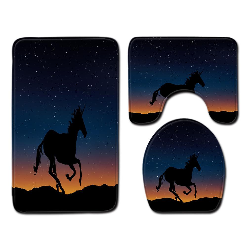 Unicorn Bathroom Floor Mat Toilet Three-Piece Set