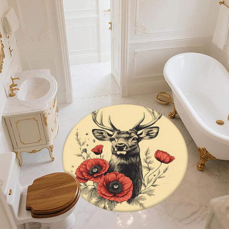 Deer Antler Flowers,Round Area Rug,Carpet Rug for Living Room Bedroom Sofa Playroom Decor,Non-slip Floor Mat