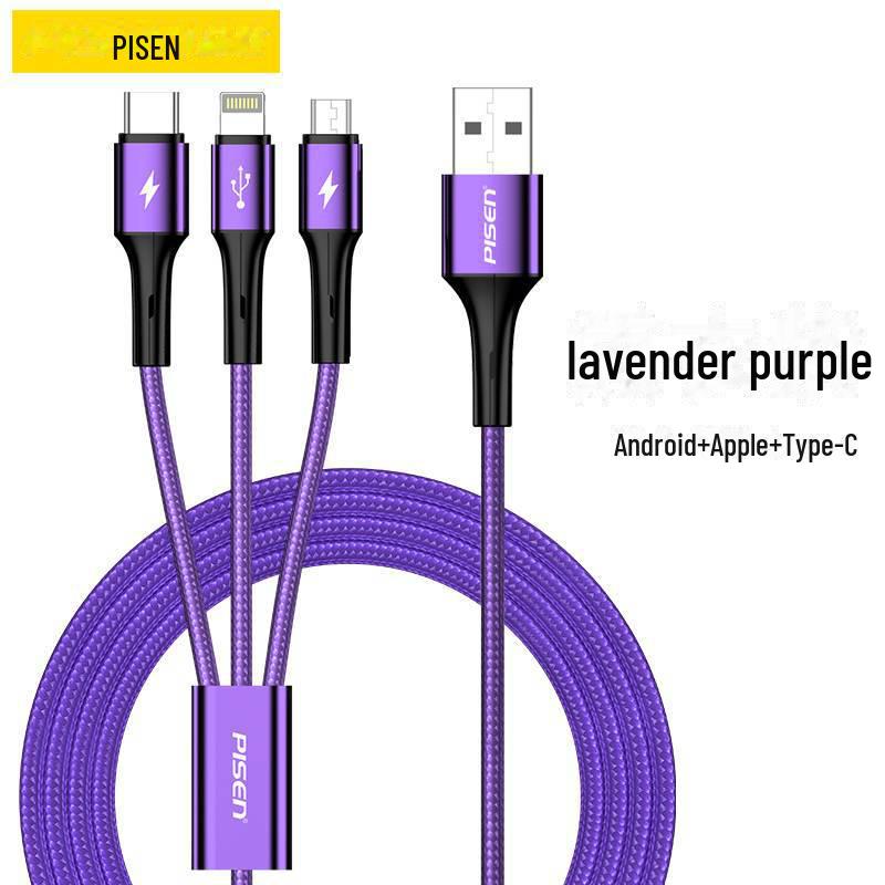 PISEN 3-in-1 Braided Fast Charging Cable for Apple & Huawei Devices