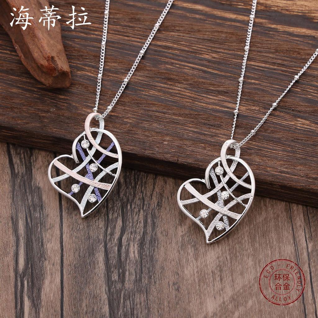 Luxury new color oil geometric lines love diamond pendant, fashionable and simple women's high-end necklace