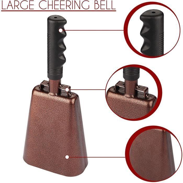 Cloche de table en acier 27,6 cm avec long manche en caoutchouc et gong cloche a vache pour evénements sportifs, supporters, mariage