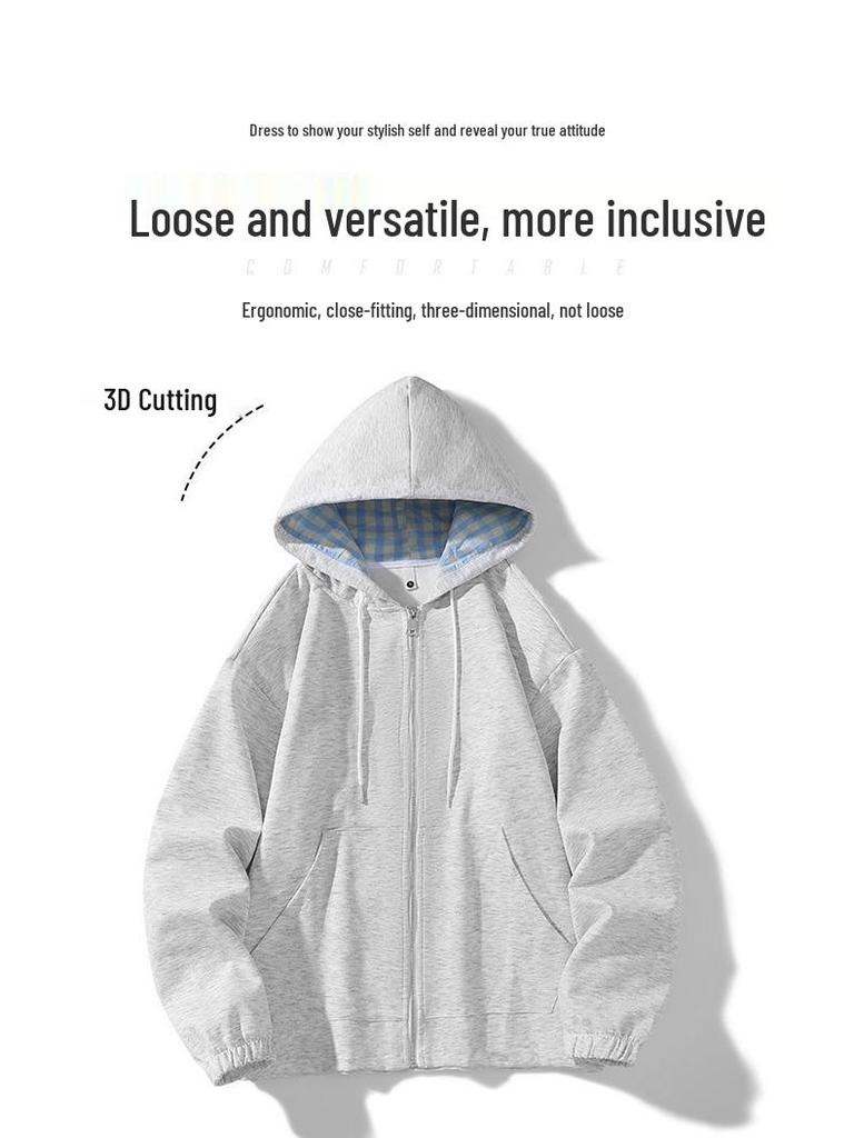 Autumn Winter Unisex Heavyweight Loose Hooded Cardigan - Trendy Solid Color Men's Outerwear