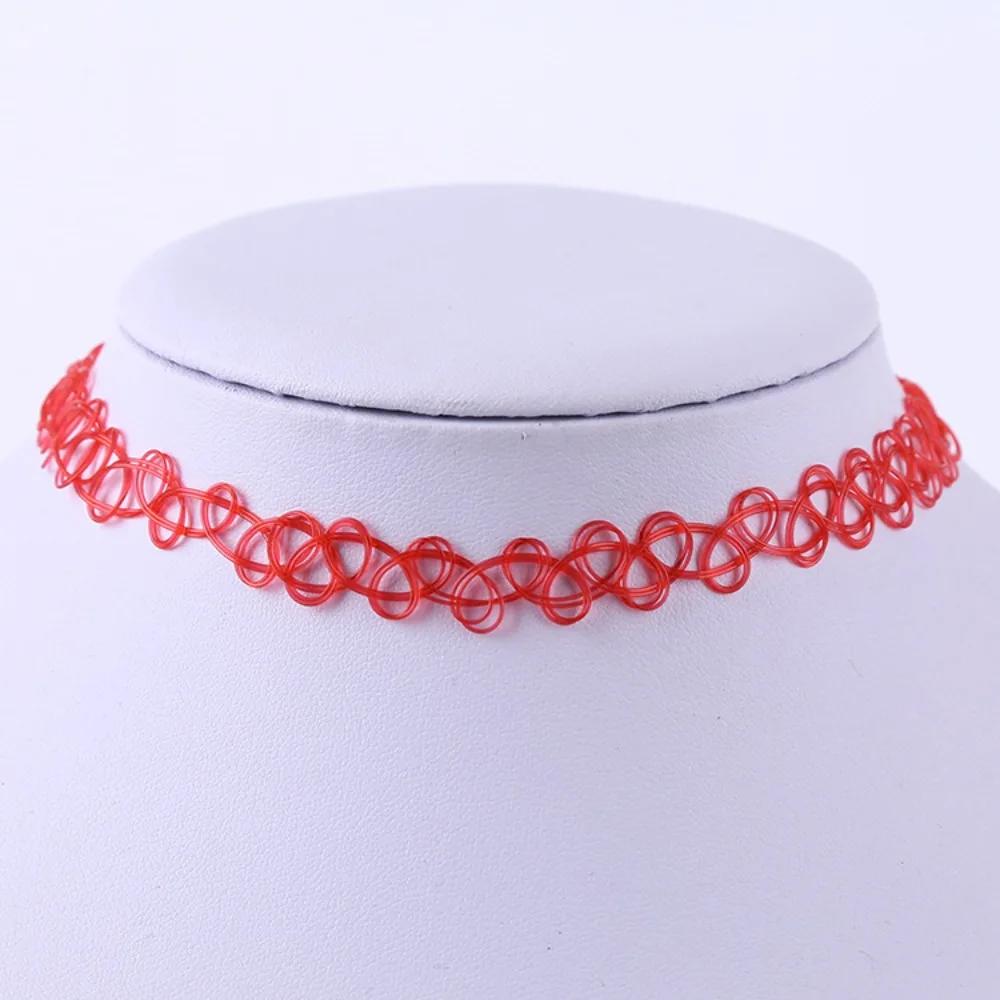 Vintage Tattoo Halsketten Set für Damen Mädchen Elastische Schlüsselbein Kette Bunte Punk Gothic Stretch Choker Spitze