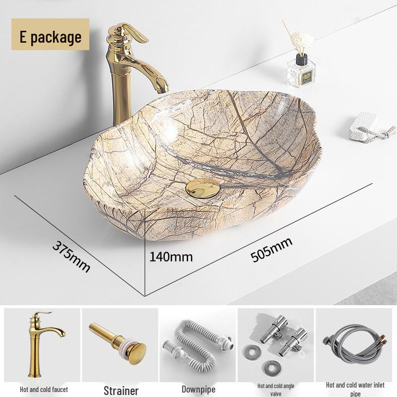 Tengxiang Marble Pattern Ceramic Single Basin Countertop Integrated Sink