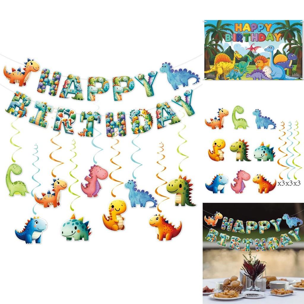 Kit Decorazioni Festa a Tema Dinosauri con Striscione e Decorazioni a Spirale per Festa di Compleanno dei Bambini